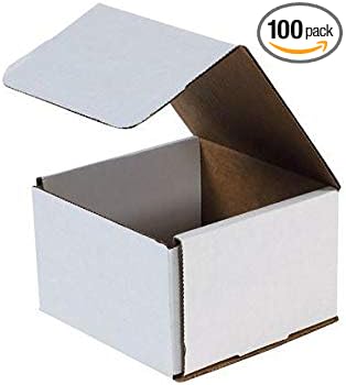 Secure Seal Shipping Boxes - 6x6x4" Mailers - White Foldable Corrugated Cardboard Packaging for Mailing, Moving, Storage, and Organizing - Strong Lightweight Foldable (Bulk 100 Pack)
