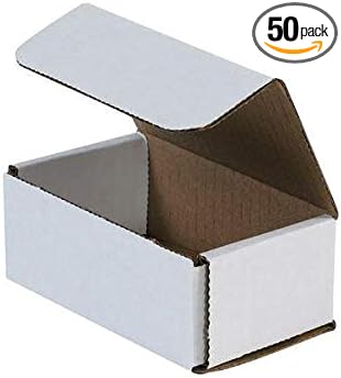 Secure Seal Shipping Boxes - 5x3x2" Mailers - White Foldable Corrugated Cardboard Packaging for Mailing, Moving, Storage, and Organizing - Strong Lightweight Foldable (Bulk 50 Pack)
