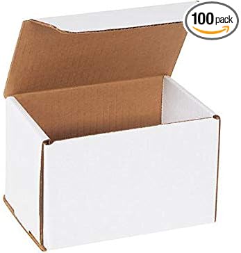 Secure Seal Shipping Boxes - 6x4x4" Mailers - White Foldable Corrugated Cardboard Packaging for Mailing, Moving, Storage, and Organizing - Strong Lightweight Foldable (Bulk 100 Pack)