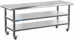 AmGood Stainless Steel Work Table with 2 Shelves and Casters | Metal Utility Table On Wheels (Stainless Steel Work Table with 2 Shelves + Casters, 72" Long x 18" Deep)