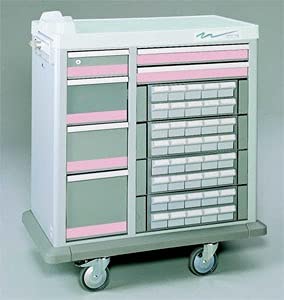 MSEC, 6 Drawer Full Sized 40 Bin Medication Cart, No Trim, Gray (Pink Trim)