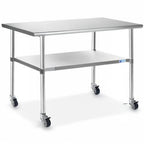 GRIDMANN NSF Stainless Steel Work & Prep Table 48 x 30 Inches with Caster Wheels and Under Shelf for Restaurant, Home, Hotel