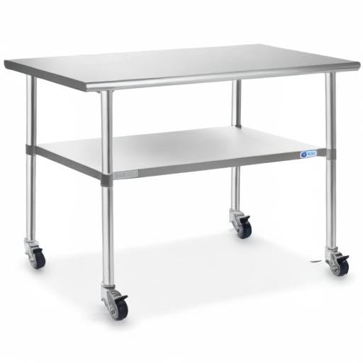 GRIDMANN NSF Stainless Steel Work & Prep Table 48 x 30 Inches with Caster Wheels and Under Shelf for Restaurant, Home, Hotel