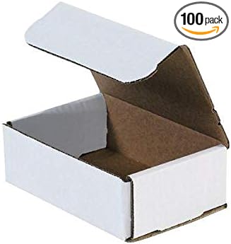 Secure Seal Shipping Boxes - 6x4x2" Mailers - White Foldable Corrugated Cardboard Packaging for Mailing, Moving, Storage, and Organizing - Strong Lightweight Foldable (Bulk 100 Pack)