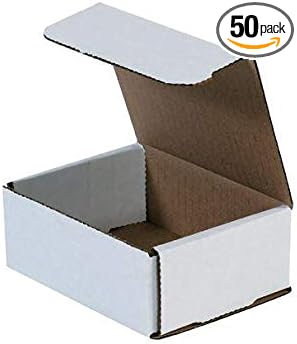 Secure Seal Shipping Boxes - 5x4x2" Mailers - White Foldable Corrugated Cardboard Packaging for Mailing, Moving, Storage, and Organizing - Strong Lightweight Foldable (Bulk 50 Pack)