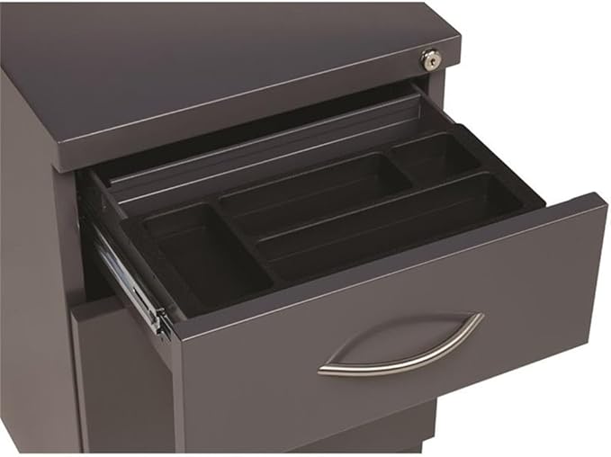 Pemberly Row 20" 2-Drawer Modern Metal Mobile Pedestal Filing Cabinet in Charcoal