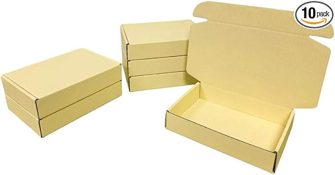 10 Pcs 11.8 x 7.9 x 3.2 inches Corrugated Cardboard Gift Boxes Recyclable Shipping Boxes for Mailing & Holidays, Wedding, Birthday, Gifts Packaging (Butter Yellow, 11.8 x 7.9 x 3.2")