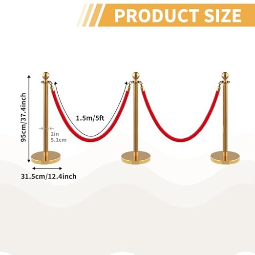 6Pcs Stainless Steel Stanchion Posts with 5ft Red Velvet Ropes - Crowd Control Barriers & Queue Line Kit with 26ft Red Carpet for Wedding, Party, Theater Supplies