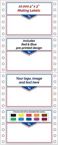 Shipping Stickers, Custom Printed Continuous Pinfeed - Your Logo, Image or Text Imprinted 1-Color, Pinfed, 4" x 3" for Business Mailing (10000)