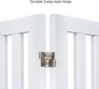 unipaws 24”H Free Standing Pet Gate for Dog Cat, Wooden Dog Gates for Doorway, Stairs, Step Over Foldable Pet Fence for The House, Expandable Doggy Barrier, Indoor Use, White