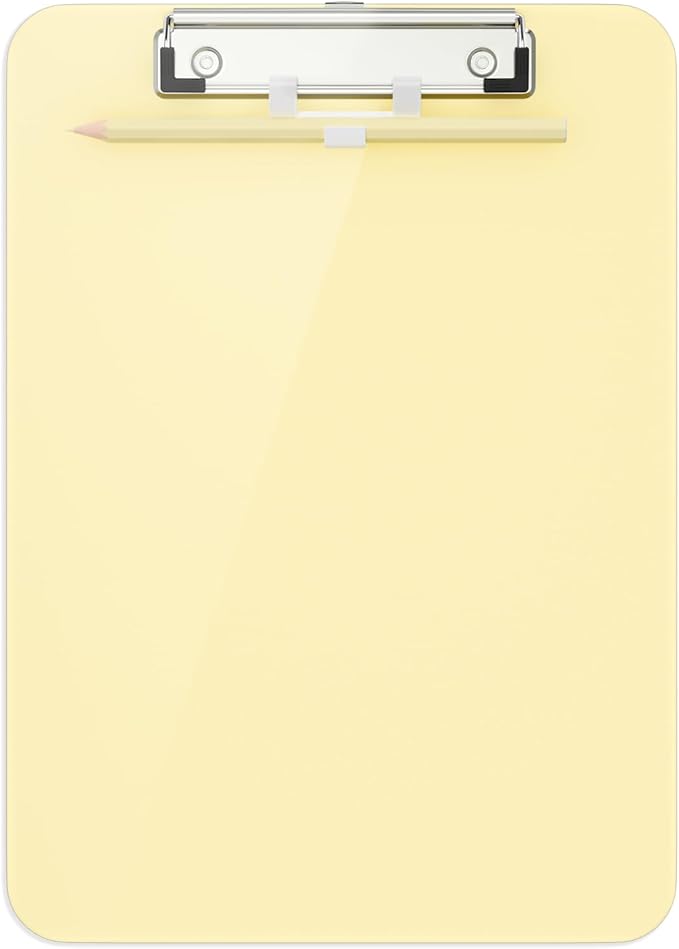 Hongri Plastic Clipboard with Pen Holder, Yellow 8.5x11 Letter Size Clip Board for Classroom, Office, Students, Nurses and Women, Low Profile Clip, Size 12.5 x 9 in(Pack of 6)