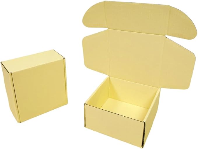 10 Pcs 9.8 x 9.8 x 4 inches Large Size Corrugated Cardboard Gift Boxes Recyclable Shipping Boxes for Mailing & Holidays, Wedding, Birthday, Gifts Packaging (Butter Yellow, 9.8 x 9.8 x 4")