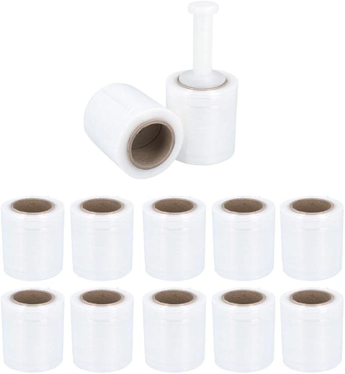 PSBM 456 Rolls 5 Inch x 1000 Feet Mini Stretch Film/Wrap with Plastic Handle, Industrial Strength Clear Shrink Plastic Wrap for Moving, Packing, Shipping, Bundling & Storage