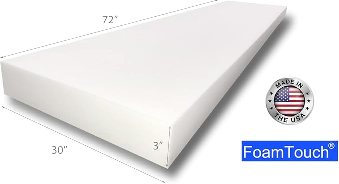 FoamTouch Upholstery Foam Cushion High Density 3'' Height x 30'' Width x 72'' Length