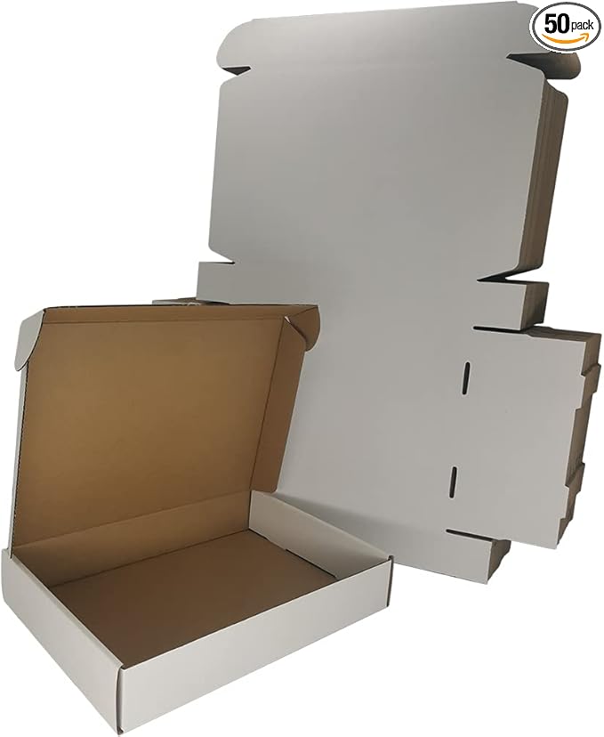 50 Pack 11.125x8.625x2'' Shipping Boxes, White Corrugated Cardboard Mailers for Mailing Packaging Small Business(W1182-50)