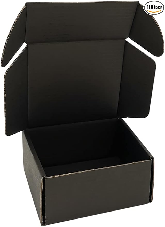 100 Pack 4x4x2'' Small Shipping Boxes, Corrugated Cardboard Mailers for Business, Black (CM442B-100)