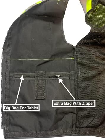 Black Safety Vest, XX-Large, Men's Professional Surveyors Vest with Zipper and Utility Pockets