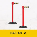 Montour Line MSR760 Set of 2 Retractable Belt Barrier Stanchion, Rubber Base, Red Post (35 ft Olive Belt)