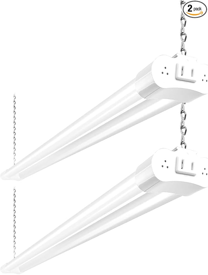hykolity 2 Pack 4FT Linkable LED Shop Light for Garage, 4400lm, 4FT 42W, 5000K Daylight LED Workbench Light Fixture with Plug, Hanging or Surface Mount, White - ETL