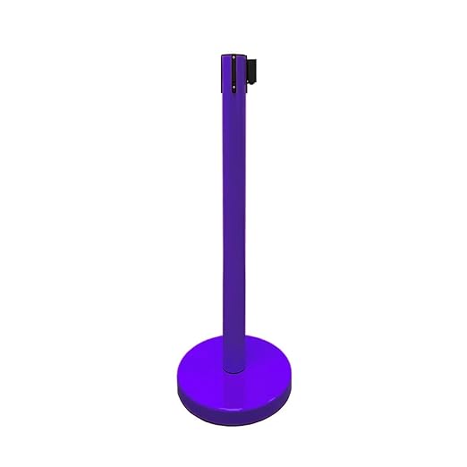VIP Crowd Control Retractable Belt Queue Safety Stanchion Barrier Set, 36" Ht, 78" Belt + Wall Bracket (2 Purple Posts Purple Belt)