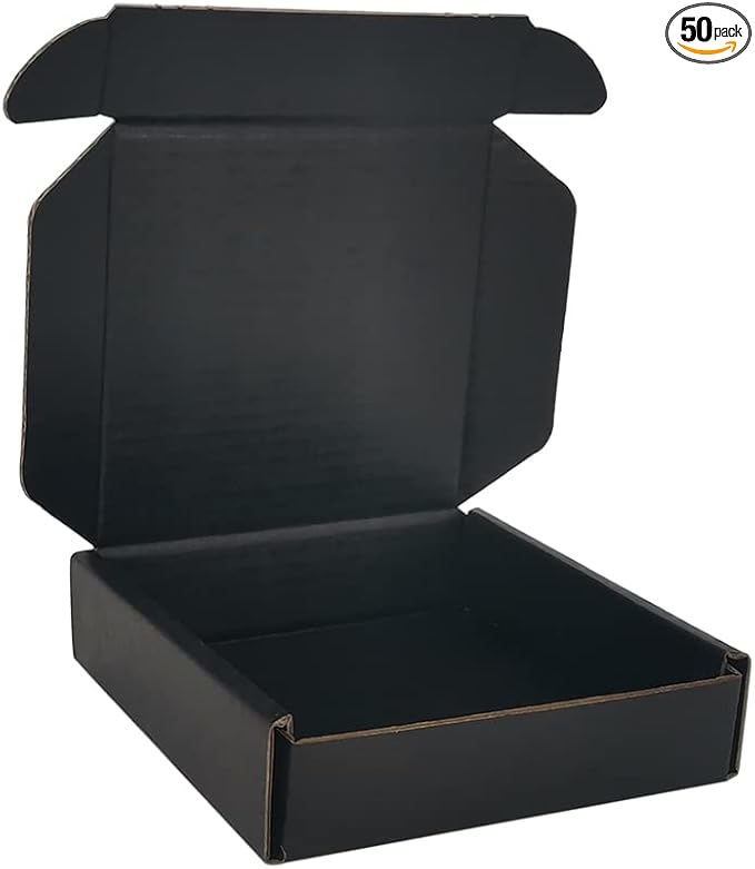 50 Pack 4x4x1'' Small Shipping Boxes, Corrugated Cardboard Mailers for Business, Black (CM441B)