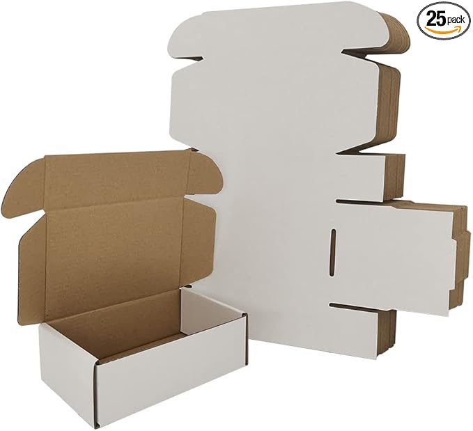 6x4x2'' Small Shipping Boxes 25 Pack, White Corrugated Cardboard Literature Mailers, Mailing Packaging Supplies for Small Business (W642-25)