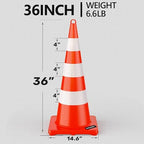 BATTIFE Traffic Safety Cones 36 Inch with Handheld, Orange Cones with Reflective Collar, Cones for Parking Lot, Sport & Driving Training, Road Safety, Construction Events (48 Cones)