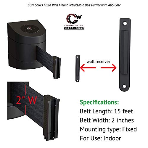 Crowd Control Warehouse - CCW Series WMB-220 Fixed Wall Mount Retractable Belt Barrier - 15 Foot, Brown Belt with Black ABS Case