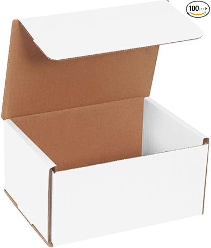 Secure Seal Shipping Boxes - 8x6x4" Mailers - White Foldable Corrugated Cardboard Packaging for Mailing, Moving, Storage, and Organizing - Strong Lightweight Foldable (Bulk 100 Pack)