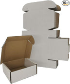 50 Pack 5x5x2'' Small Shipping Boxes, White Corrugated Cardboard Literature Mailers, Mailing Packaging Supplies for Small Business (W552-50)