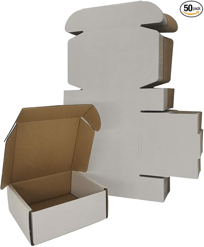 50 Pack 5x5x2'' Small Shipping Boxes, White Corrugated Cardboard Literature Mailers, Mailing Packaging Supplies for Small Business (W552-50)