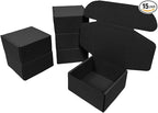 15 Pcs 6 x 6 x 3 inches Corrugated Cardboard Gift Boxes Recyclable Shipping Boxes for Mailing & Holidays, Wedding, Birthday, Gifts Packaging (Black, 6 x 6 x 3")