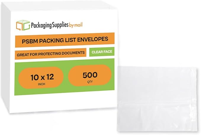 (500) 10" x 12" Clear Packing List Envelope Back Load Plain Face