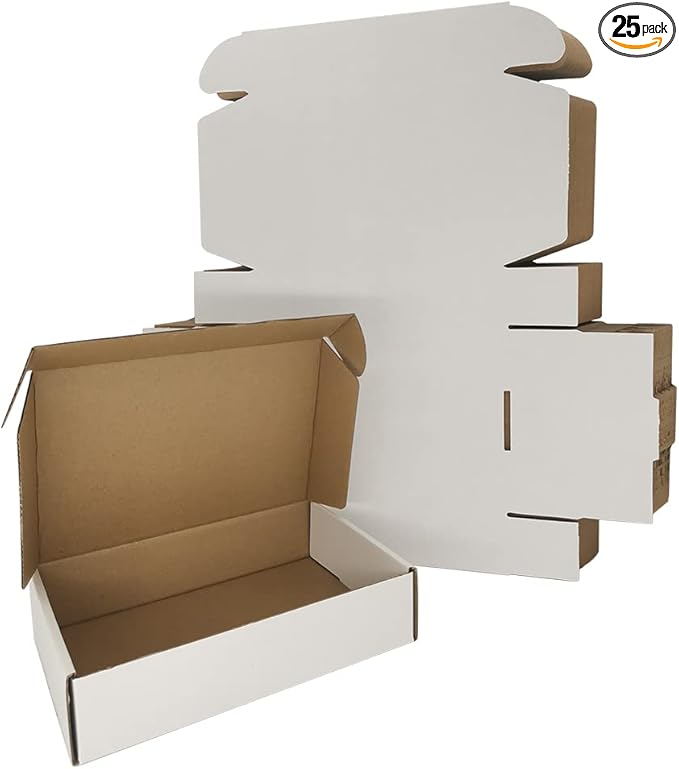 9x6x2'' Small Shipping Boxes 25 Pack, White Corrugated Cardboard Literature Mailers, Mailing Packaging Supplies for Small Business (W962-25)