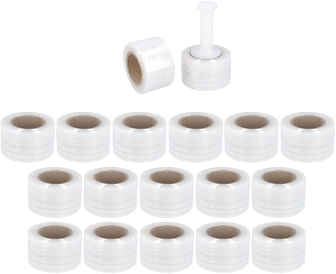 PSBM 1296 Rolls 3 Inch x 1000 Feet 80 Gauge Mini Stretch Film/Wrap with Plastic Handle, Heavy Duty Industrial Strength Clear Shrink Plastic Wrap for Moving, Packing, Shipping, Bundling & Storage