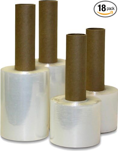Stretch Wrap Film, Extended Core Handle Packing Wrap, Clear, 3 Inch x 1000 Feet, 80 Gauge, 18 Pack