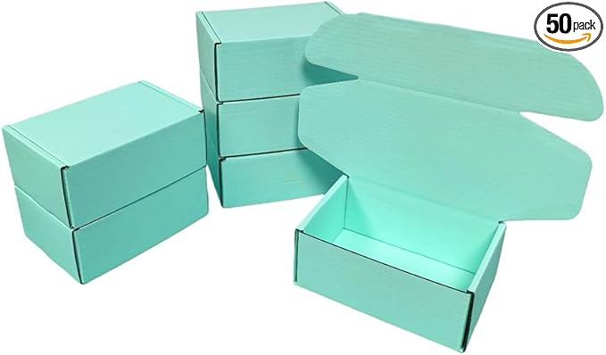 50 Pcs 4.3 x 3.1 x 2 inches Mini Size Corrugated Cardboard Gift Boxes Recyclable Shipping Boxes for Packing Jewelry Ornament Gift Craft Packaging Supplier (Mint green, 4.3 x 3.1 x 2")