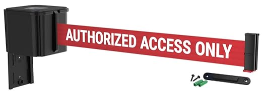 WM412 Retractable Belt Wall Mounted Smooth Black Crowd Control Barrier and Receiving End, 25' Authorized Access Only Belt