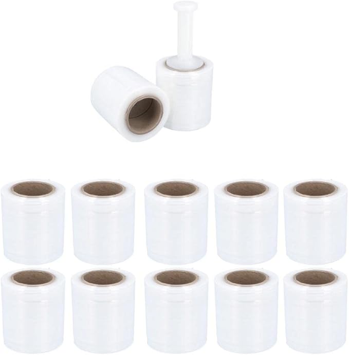 PSBM 480 Rolls 4 Inch x 1000 Feet 80 Gauge Mini Stretch Film/Wrap with Plastic Handle, Heavy Duty Industrial Strength Clear Shrink Plastic Wrap for Moving, Packing, Shipping, Bundling & Storage