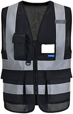 A-SAFETY High Visibility safety vest black pockets