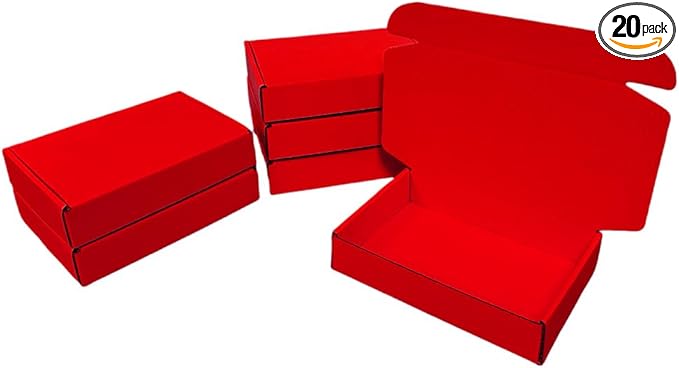 20 Pcs 14.2 x 9.4 x 3.2 inches Shipping Boxes for Small Business Cardboard Corrugated Mailer Boxes for Shipping Packaging Holidays Craft Gifts Giving Products (Red, 14.2 x 9.4 x 3.2")