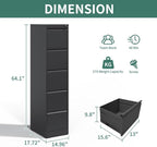 5 Drawer File Cabinet, Metal Vertical Filing Cabinets for Home Office, Steel Storage Cabinet for Hanging Legal/Letter Size Files, Assembly Required (Black)