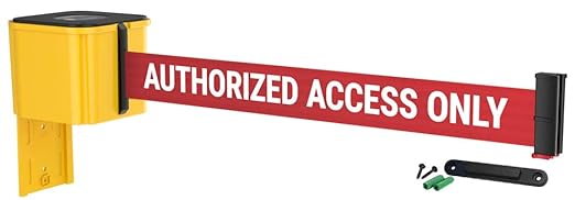 WM412 Retractable Belt Wall Mounted Yellow Crowd Control Barrier and Receiving End, 15' Authorized Access Only Belt