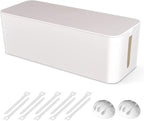 Cable Management Box, Large Cord Organizer Box to Hide Power Strip & Under Desk,TV Computer Wires Cable Organizer Hider Box with Cable Clips&Reusable Cable Ties for Home/Office(White)