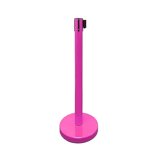 VIP Crowd Control Retractable Belt Stanchion Queue Safety Barrier Set, 36" Ht, 78" Belt (2 M.Pink Posts Black Belt)