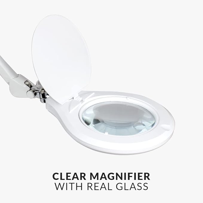 Neatfi Elite XL HD Bifocals Super LED Magnifying Lamp with Clamp, Glass Lens, 6500K, Glare-Free, Nonpolar Dimming (6 Inch Lens, White)