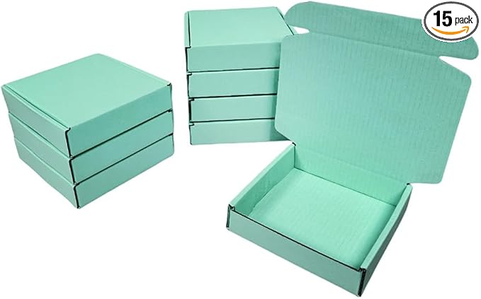 15 Pcs 5.1 x 5.1 x 1.2 inches Mini Size Shipping Boxes Corrugated Cardboard Mailer Boxes Bulk for Packaging Business Mailing Gift,Mini Mailer Boxes for Packaging (Mint green, 5.1 x 5.1 x 1.2")