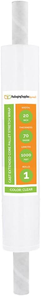 PSBM Stretch Wrap with Handles, 20 Inch x 1000 Feet, 70 Gauge, Clear Plastic Cling with Extended Core Handles Built in