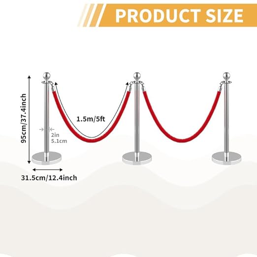 12Pcs Stainless Steel Stanchion Posts with 5ft Red Velvet Ropes - Crowd Control Barriers & Queue Line Kit with 26ft Red Carpet for Wedding, Party, Theater Supplies