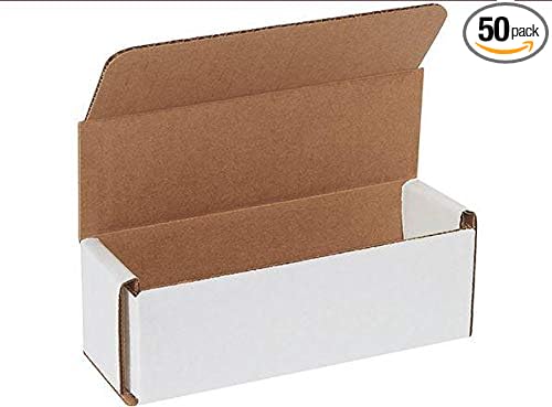 Secure Seal Shipping Boxes - 6x2x2" Mailers - White Foldable Corrugated Cardboard Packaging for Mailing, Moving, Storage, and Organizing - Strong Lightweight Foldable (Bulk 50 Pack)
